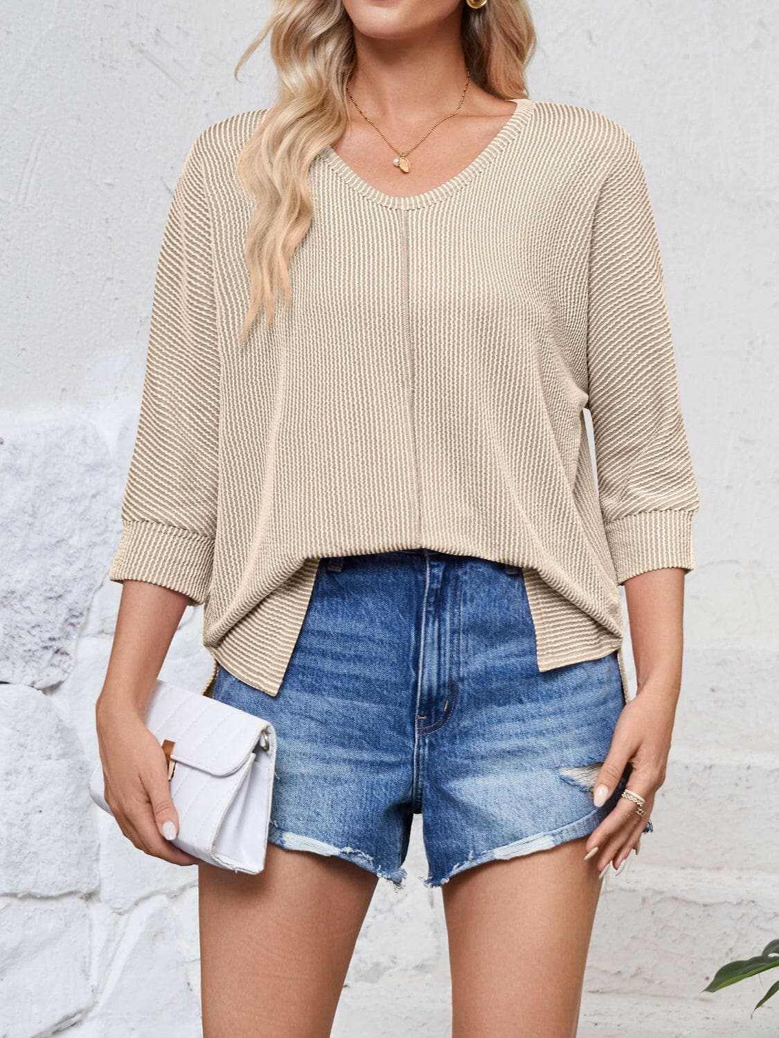 Textured 3/4 sleeve blouse - Love Salve